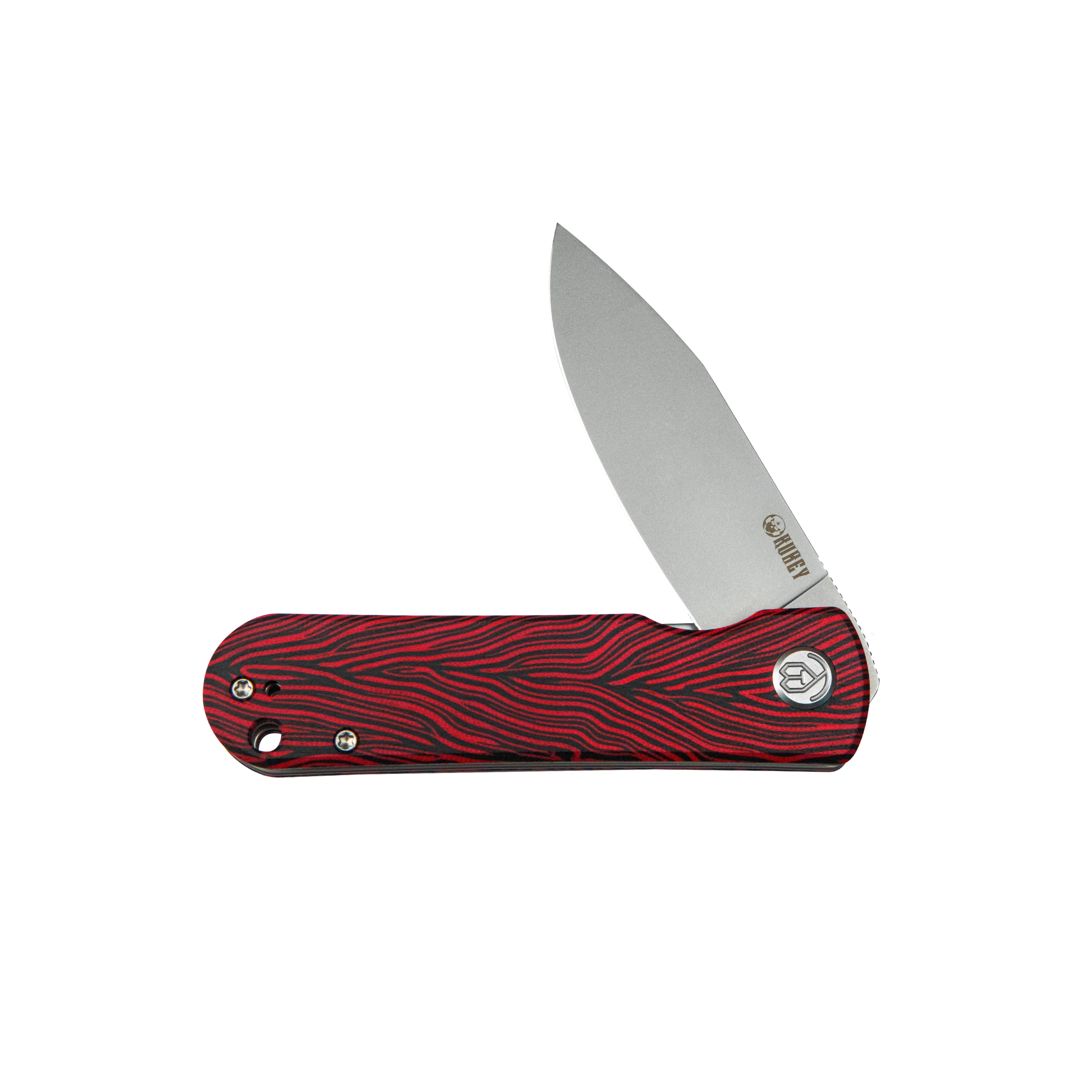 Kubey NEO Outdoor Folding Pocket Knife Red black Damascus G10 Handle 3.43" Beadblast AUS-10 KU371E