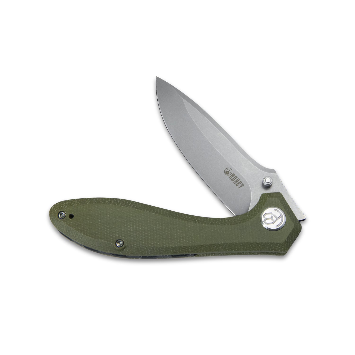 Kubey Ruckus Liner Lock Folding Knife Green Micarta Handle 3.31" Bead Blasted AUS-10 KU314E