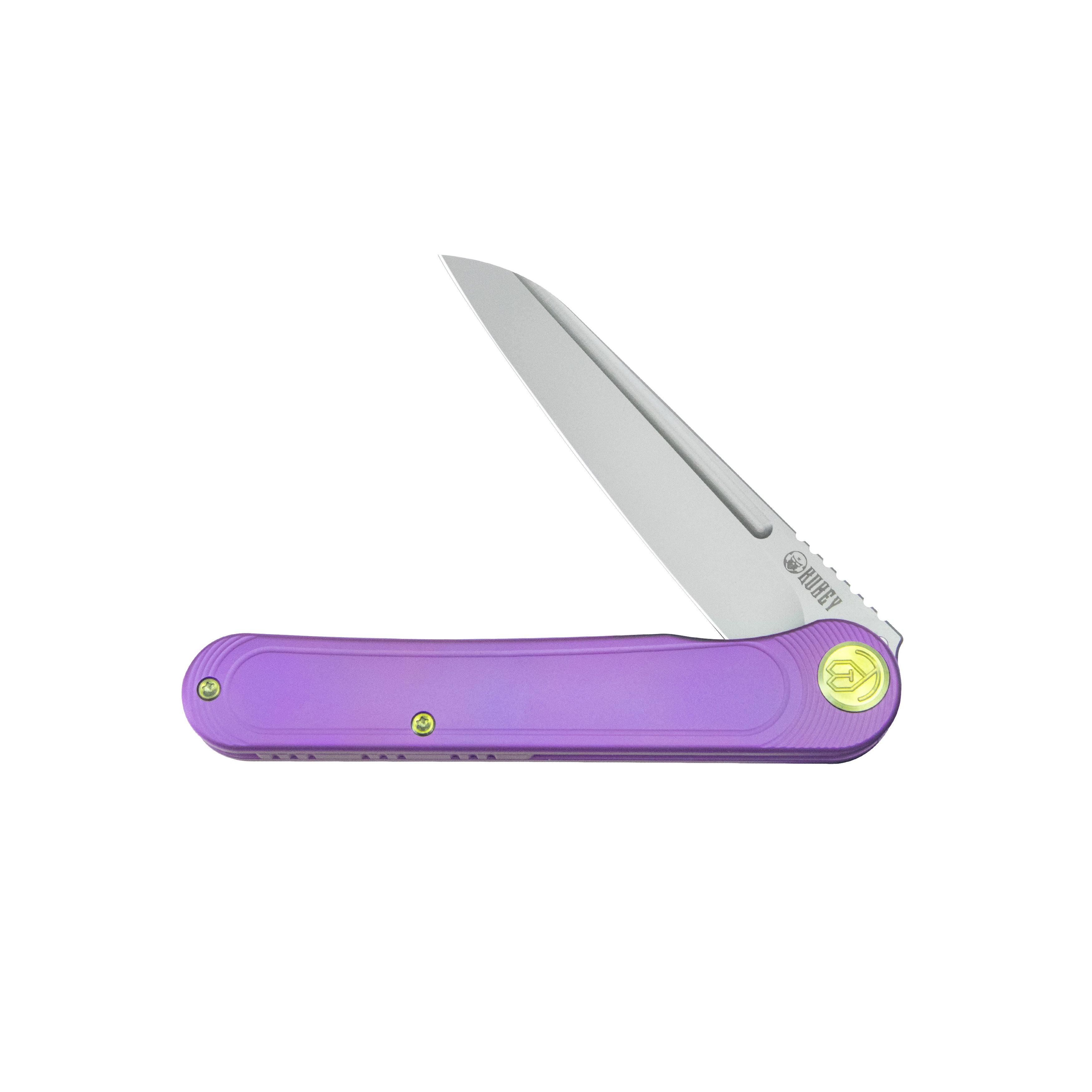 Kubey Dandy Frame Lock Gentlemans Pocket Folding Knife Purple Ti Handle 3.94" Sandblasted S90V KB247G