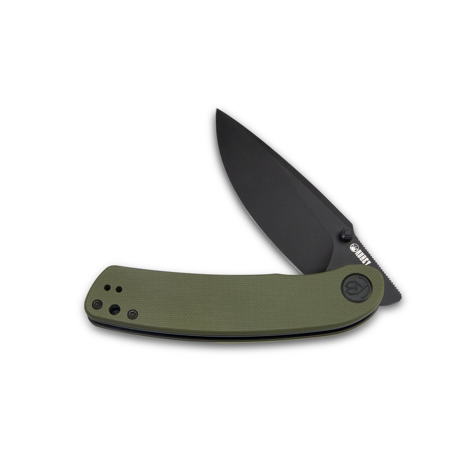 Kubey Momentum Sherif Manganas Design Liner Lock Front Flipper / Dual Studs Open Folding Knife Green G10 Handle 3.43" Dark Stonewashed AUS-10 KU344G