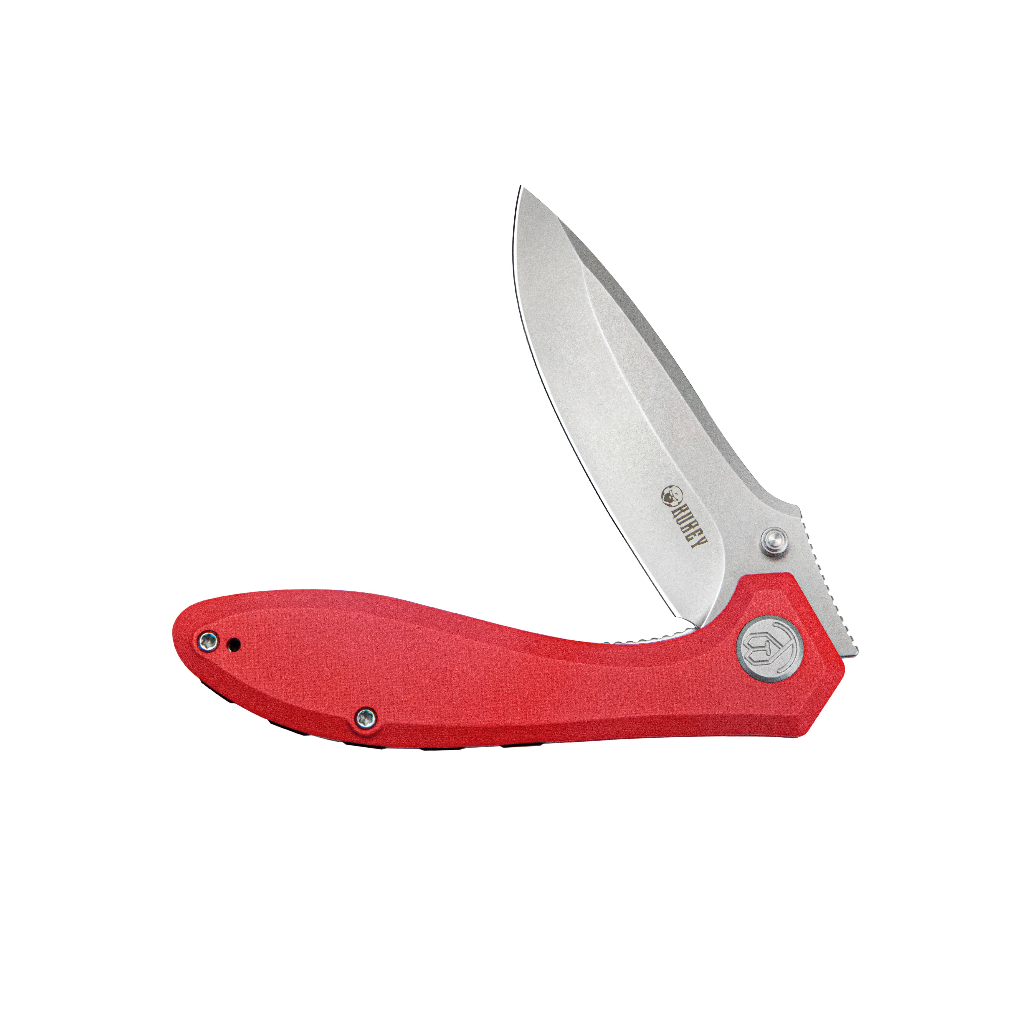 Kubey Ruckus Liner Lock Folding Knife Red G10 Handle 3.31" Bead Blasted AUS-10 KU314J