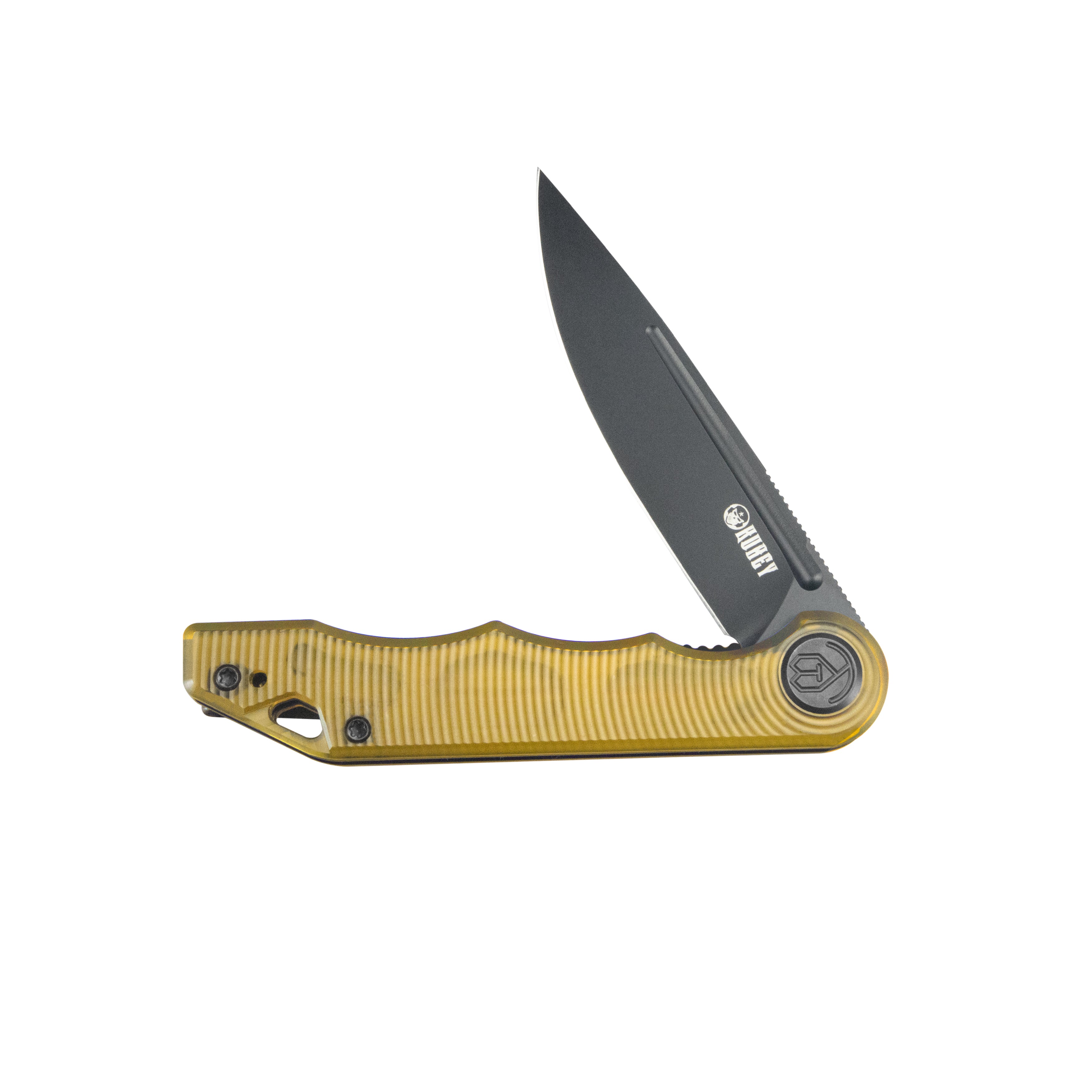 Kubey Mizo Liner Lock Flipper Folding Knife Ultem Handle 3.15" Blackwash AUS-10 KU312N