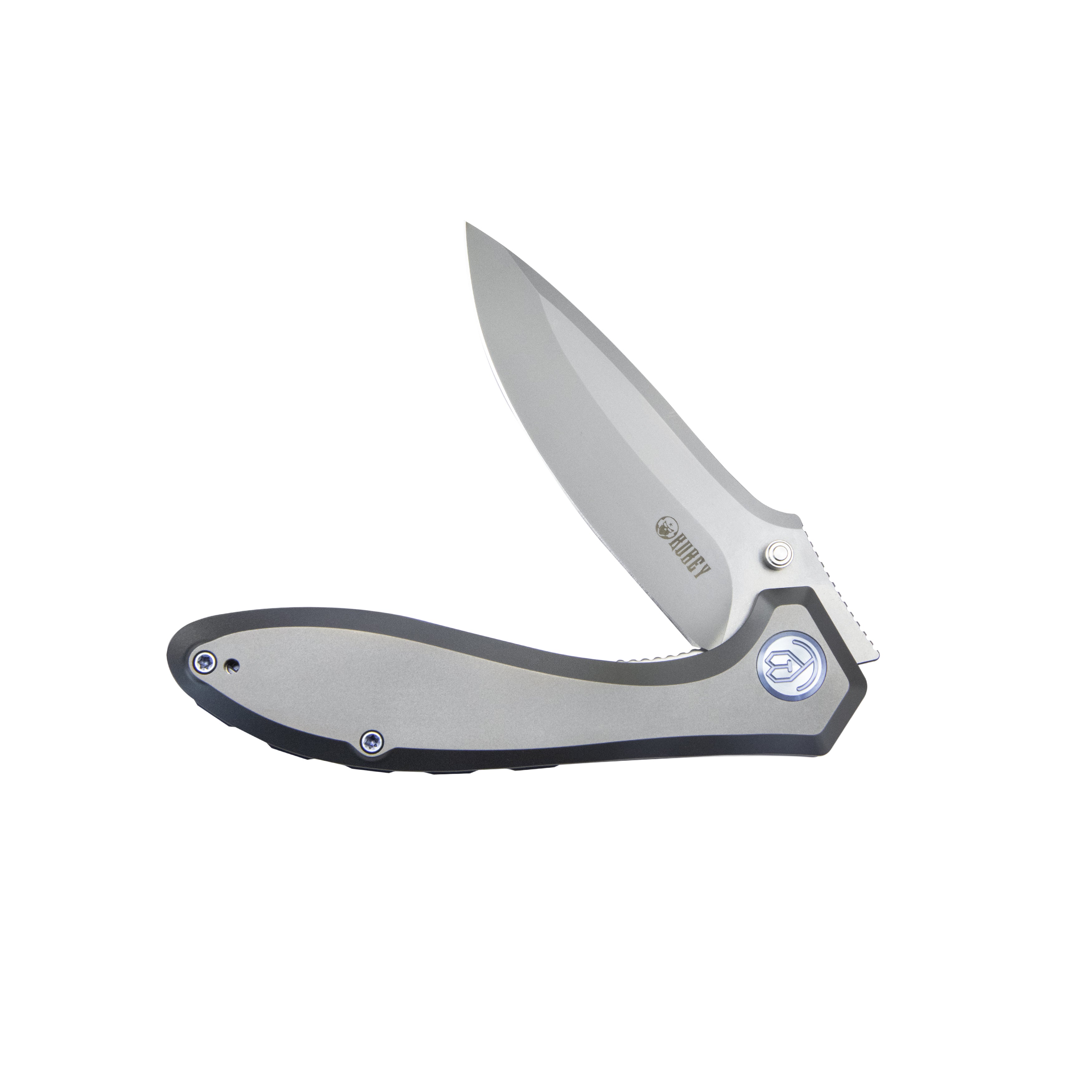 Kubey Ruckus Liner Lock Folding Knife Gray Ti Handle 3.31" Bead Blasted CPM 20CV KB314Q