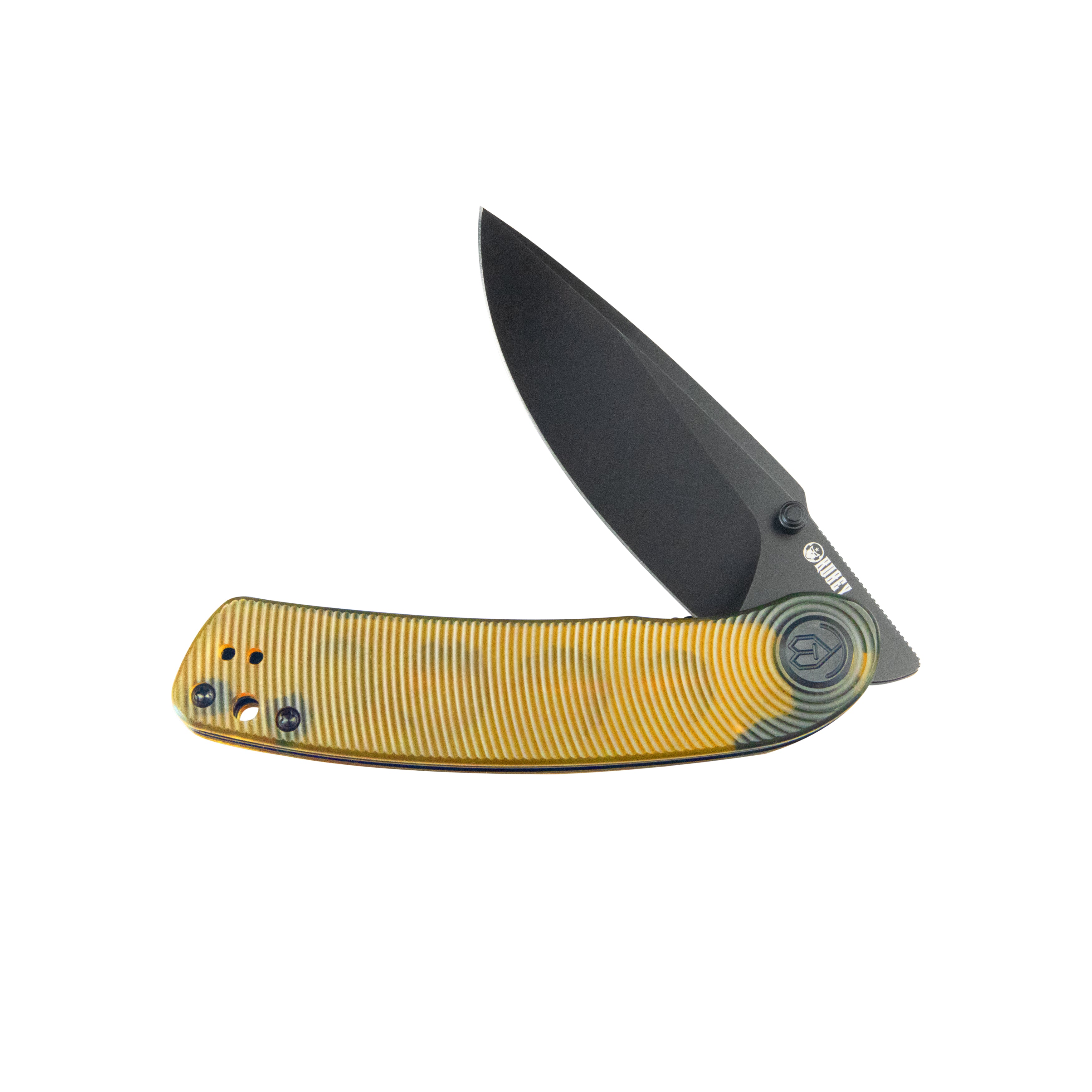 Kubey Momentum Sherif Manganas Design Liner Lock Front Flipper / Dual Studs Open Folding Knife Ultem Handle 3.43" Dark Stonewashed AUS-10 KU344N