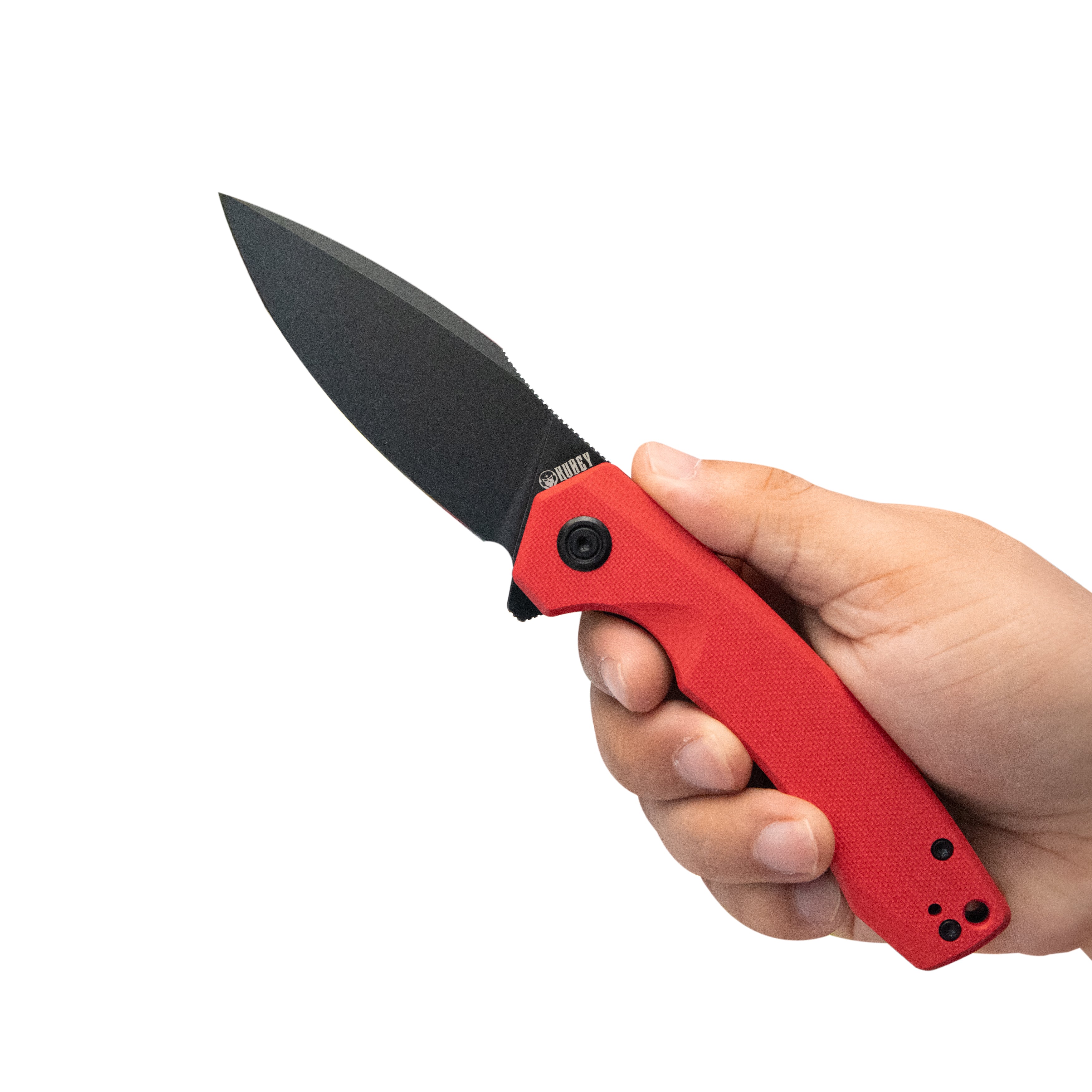 Kubey Calyce Liner Lock Flipper Folding Knife Red G10 Handle 3.27" Blackwashed AUS-10 KU901I