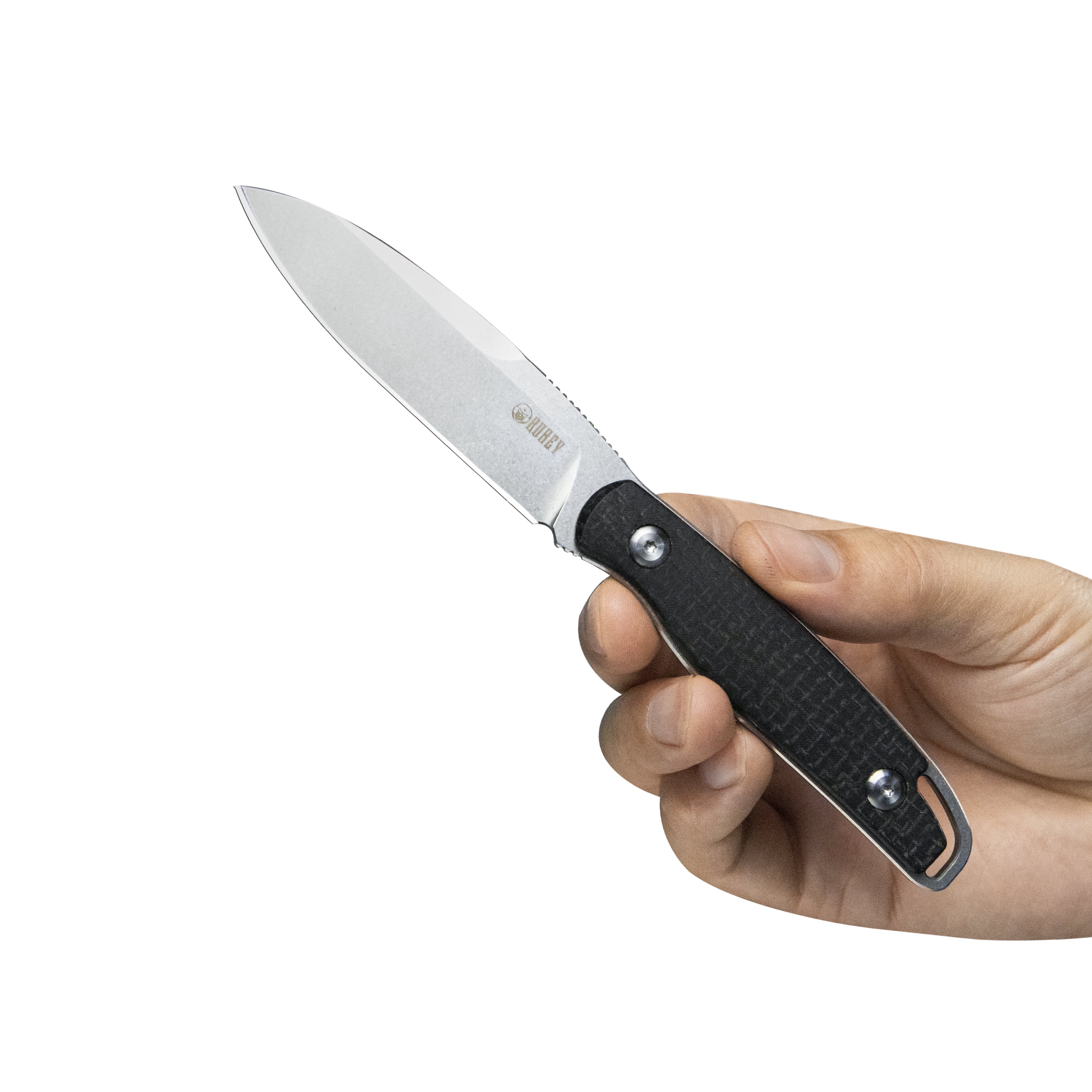Kubey Dust Devil Outdoor Utility Knives Fixed Blade Knives Black Coarse Micarta 3.23'' Beadblast 14C28N KU357A