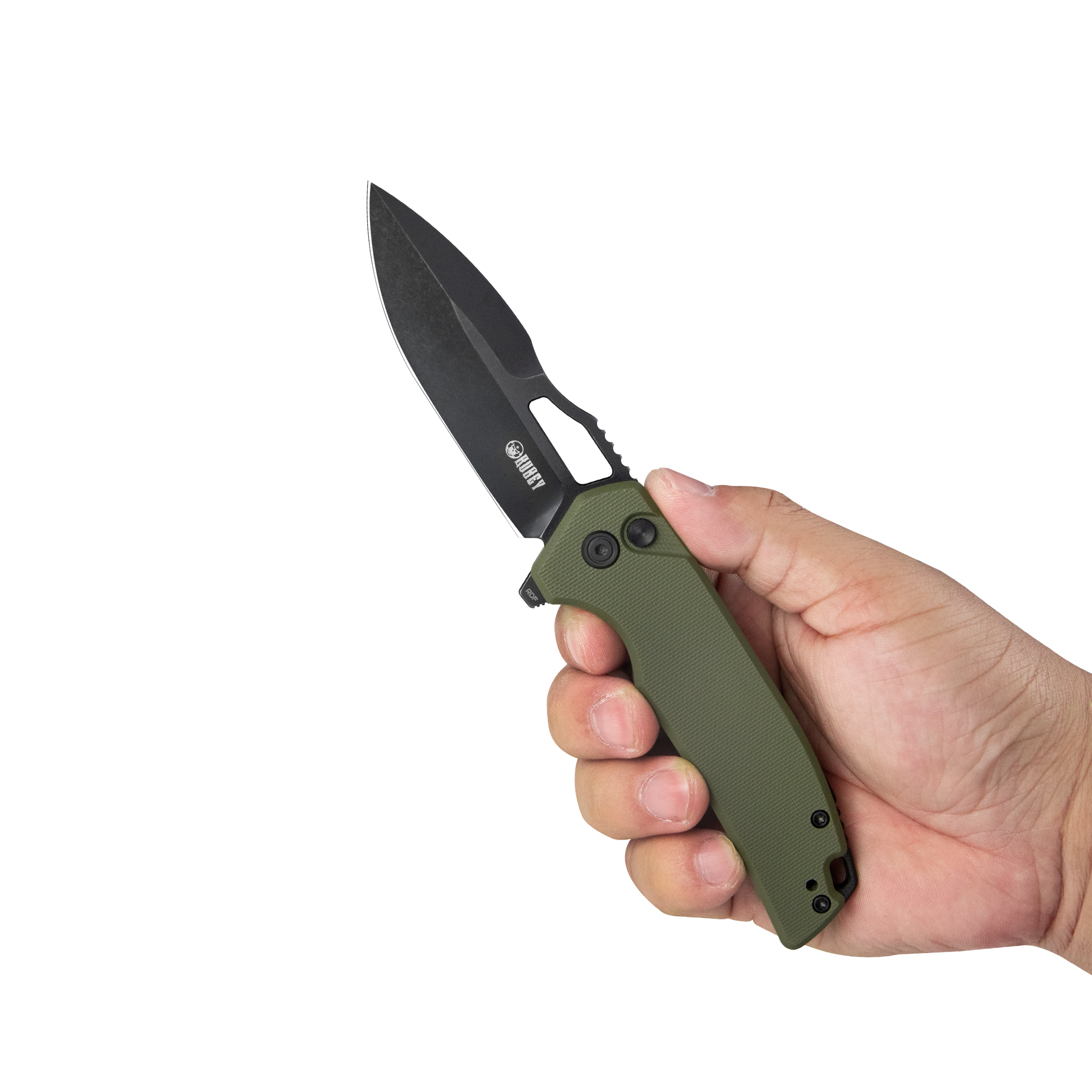 Kubey RDF Pocket Knife with Button Lock Full-Contoured Green G-10 Handle 3.11" Blackwash AUS-10 Blade, Lightweight Hydra Designed Folding Knife for EDC KU316B