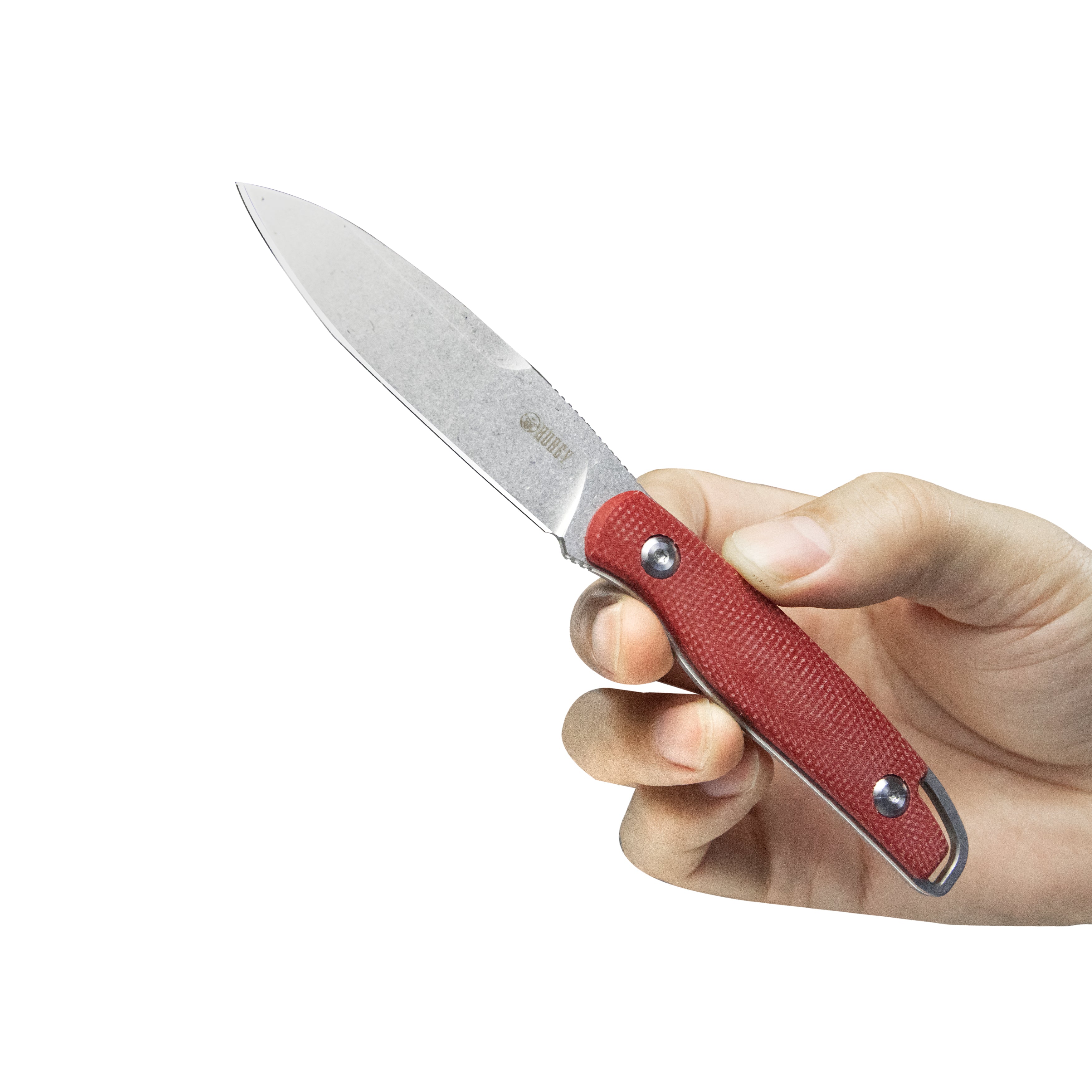 Kubey Dust Devil Outdoor Utility Knife Fixed Blade Knives Red Micarta 3.23'' Beadblast 14C28N KU357B