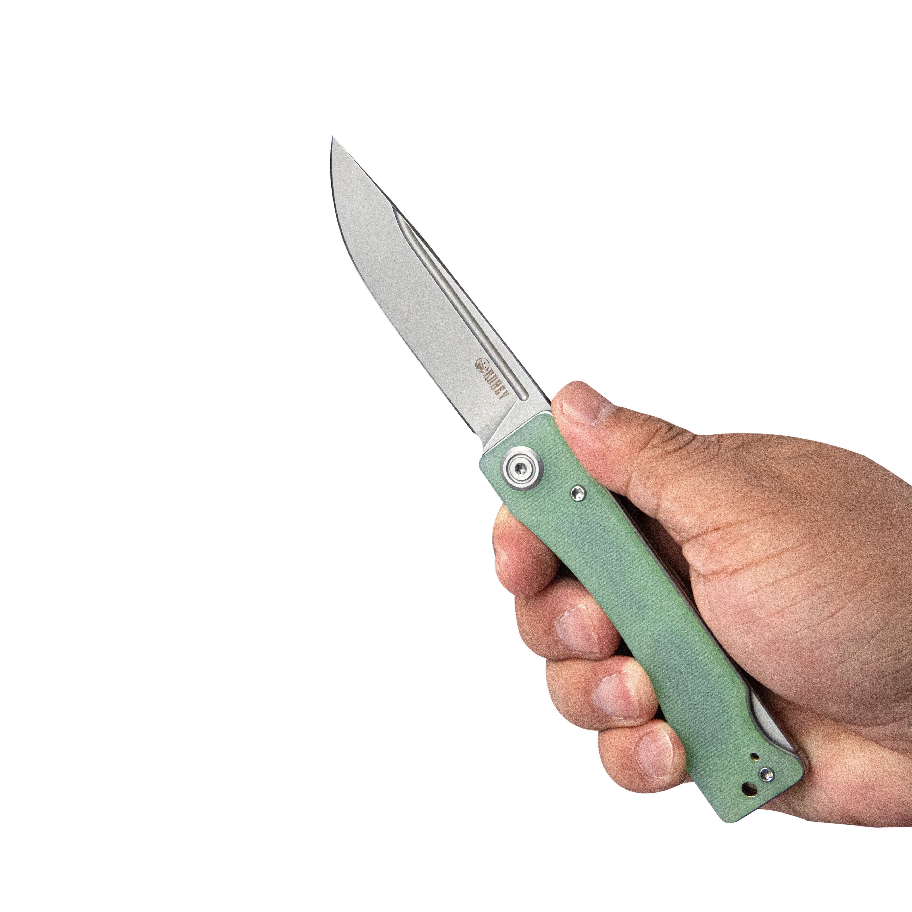 Kubey Akino Lockback Pocket Folding Knife Jade G10 Handle 3.15" Bead Blasted Sandvik 14C28N KU2102B