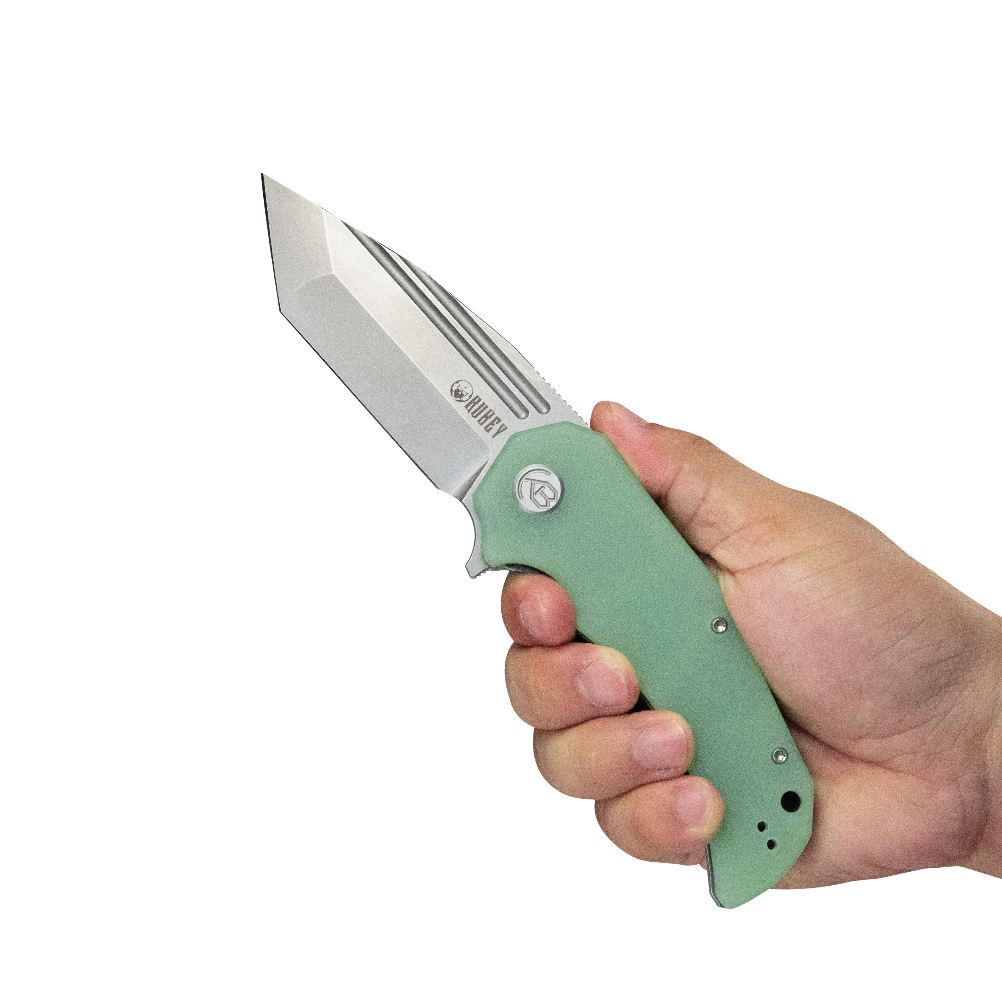 Kubey Mikkel Willumsen Design Bravo one Tanto Outdoor Folding Camping Knife Jade G10 Handle 3.39" Beadblast AUS-10 KU318D