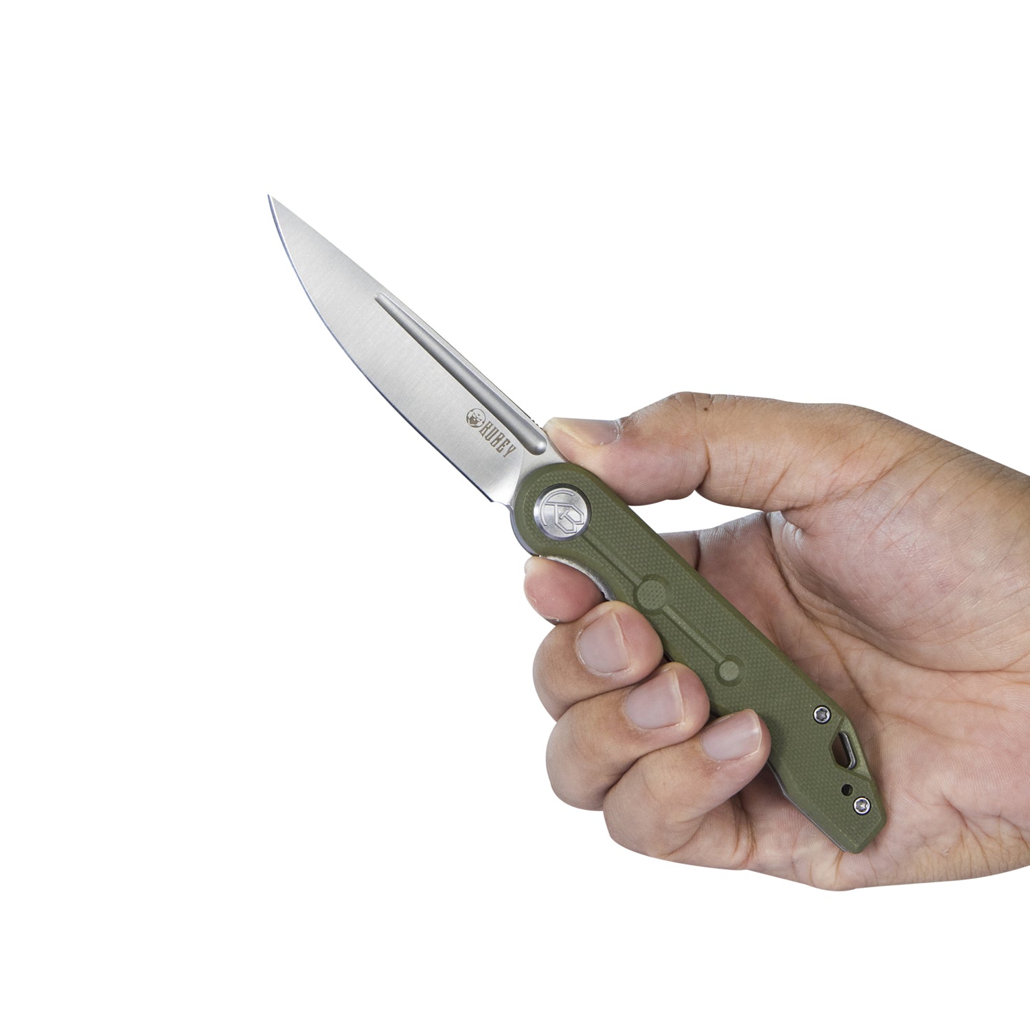 Kubey Mizo Liner Lock Front Flipper Folding Knife Green G10 Handle 3.15" Satin 14C28N KU2101D