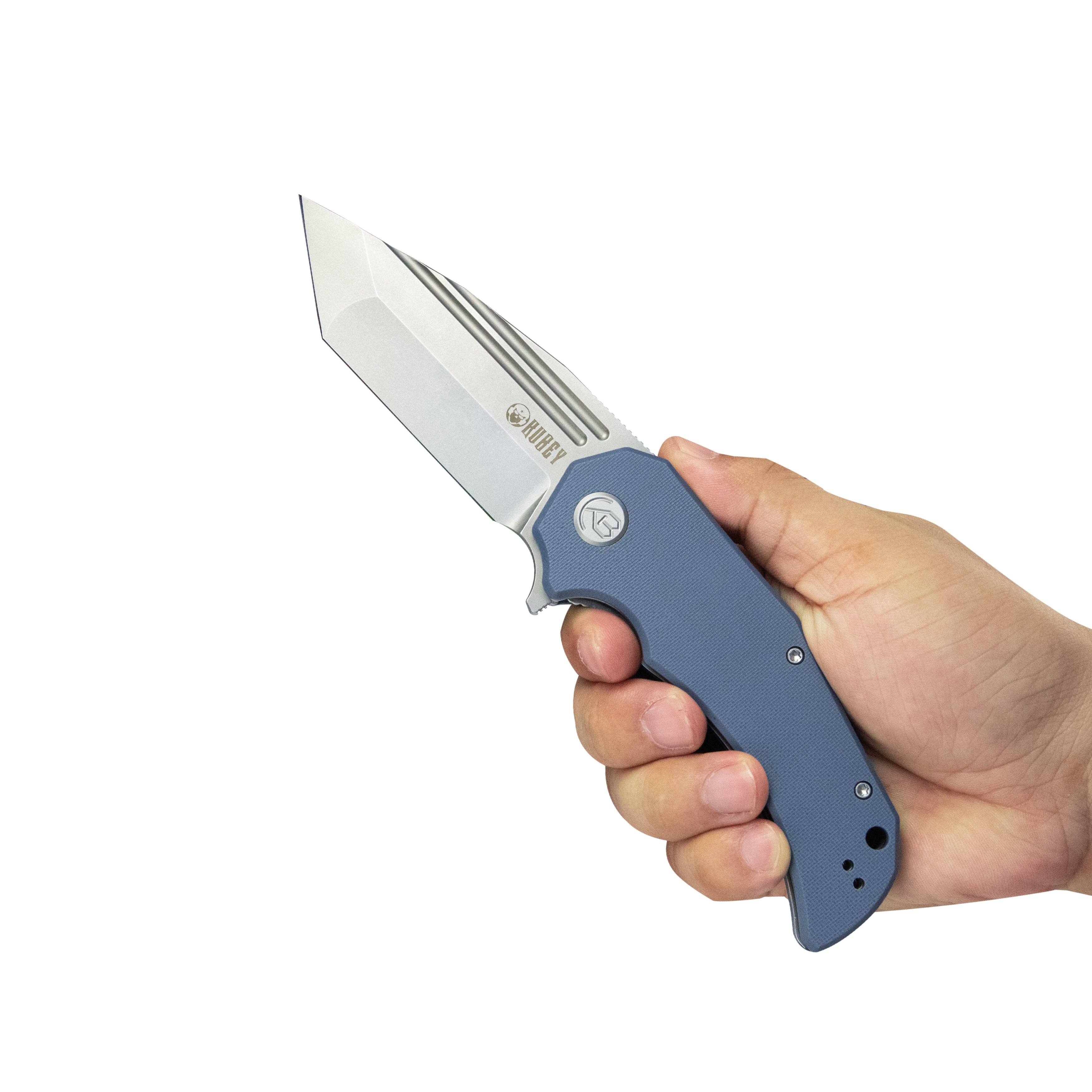 Kubey Mikkel Willumsen Design Bravo one Tanto Outdoor Folding Camping Knife Blue G10 Handle 3.39" Beadblast AUS-10 KU318E