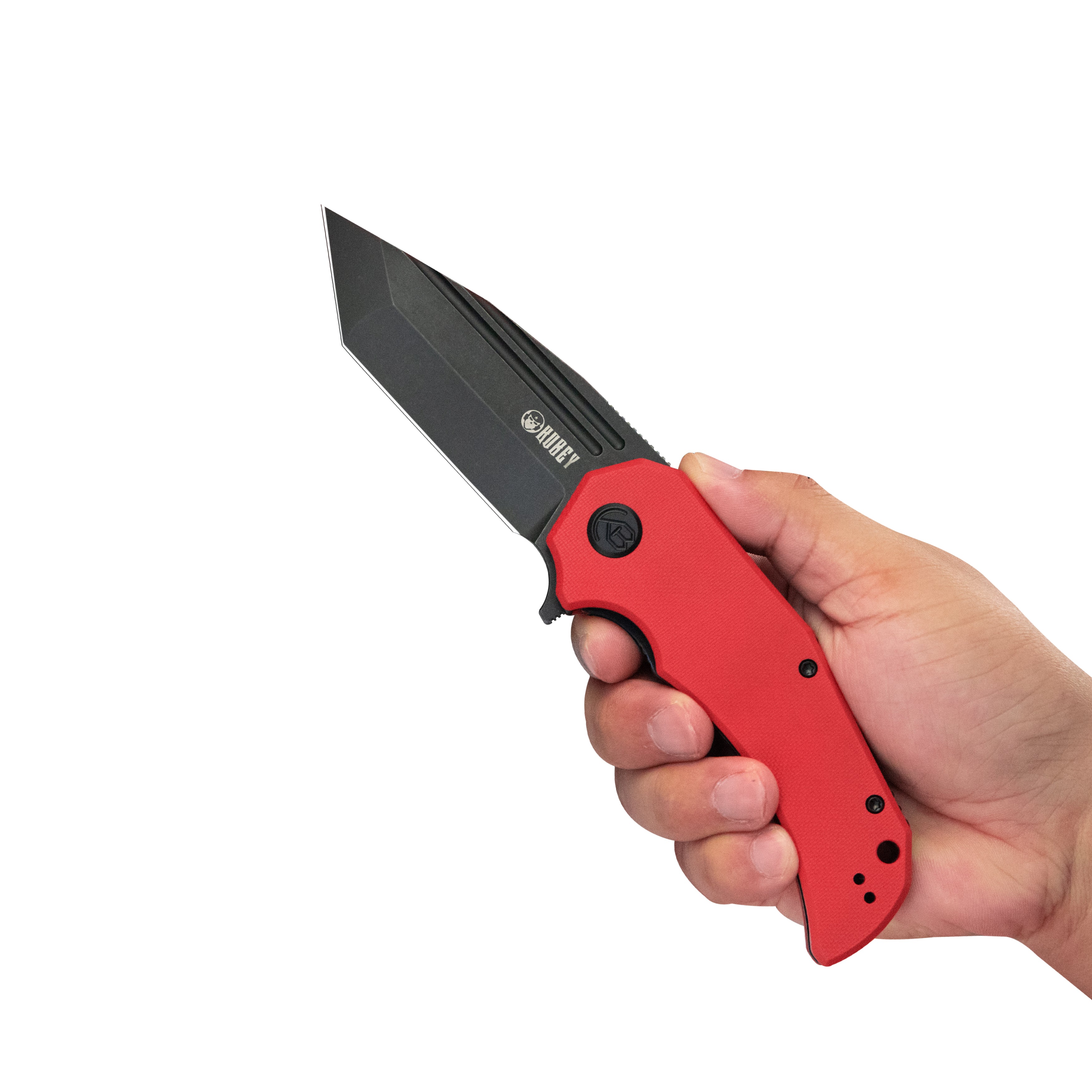 Kubey Mikkel Willumsen Design Bravo one Tanto Outdoor Folding Camping Knife Red G10 Handle 3.39" Blackwash AUS-10 KU318B