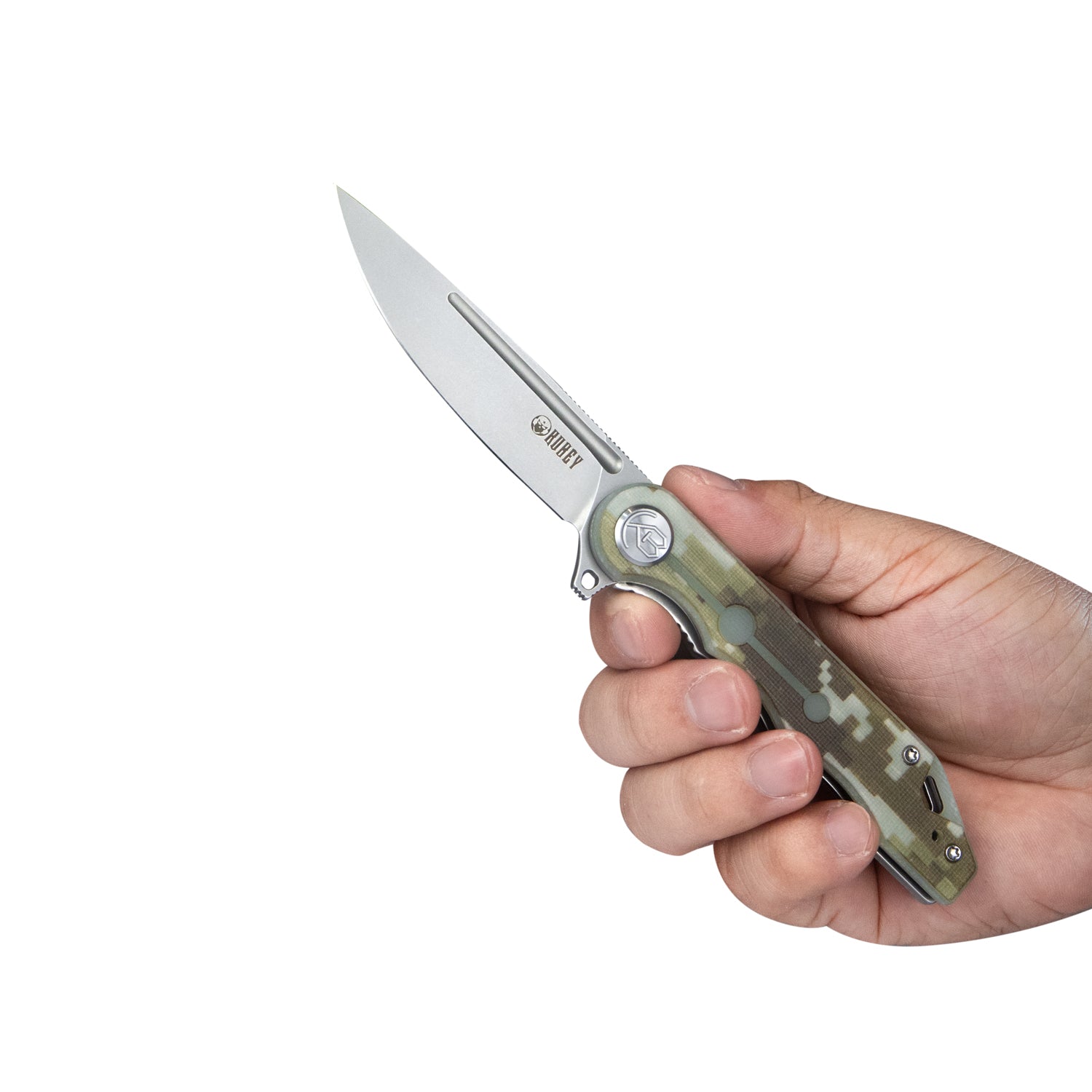 Kubey Mizo Liner Lock Flipper Folding Knife Camo G10 Handle 3.15" Bead Blast AUS-10 KU312E