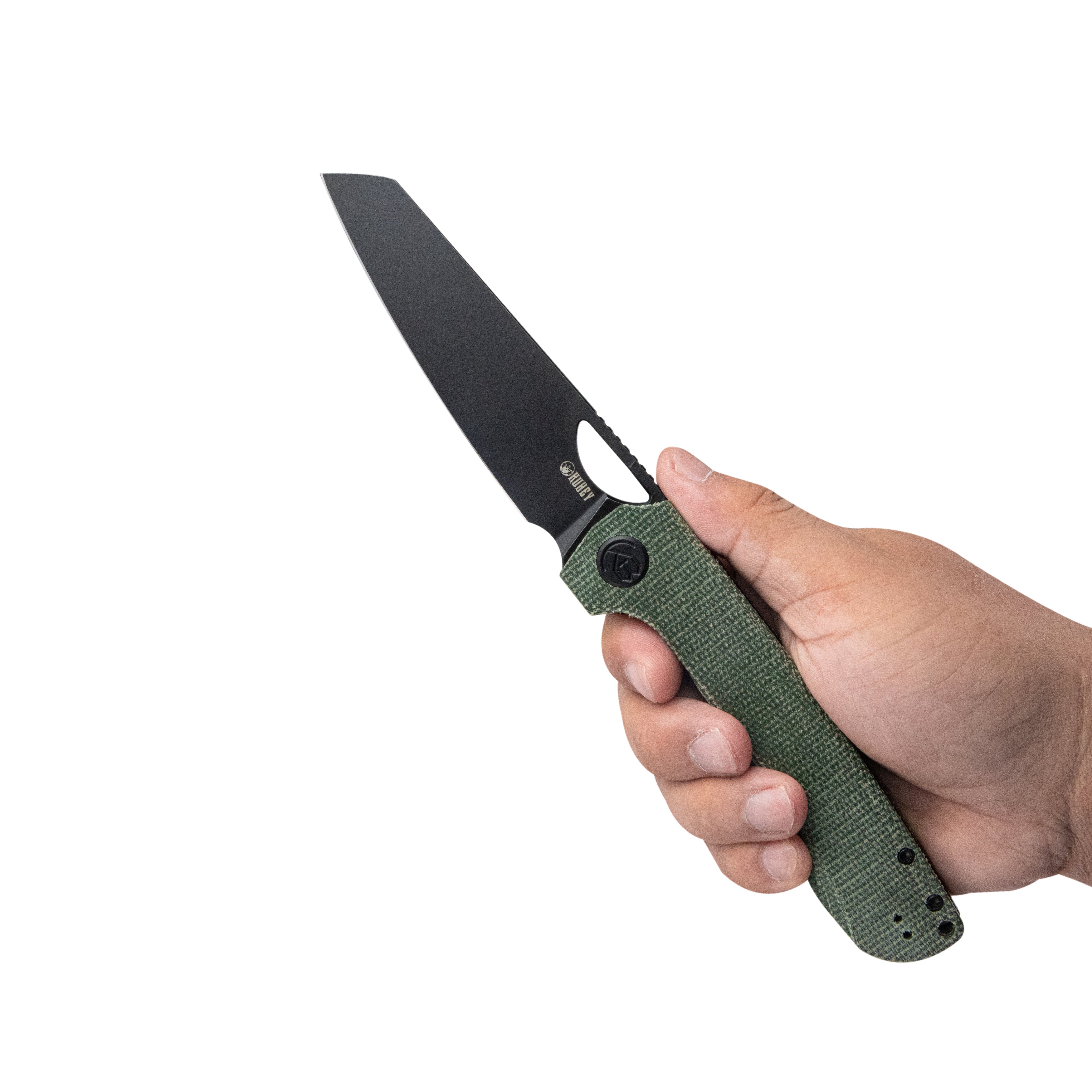 Kubey Elang Liner Lock Folding Knife Green Micarta Handle 3.94" Blackwashed Sheepsfoot AUS-10 KU365F