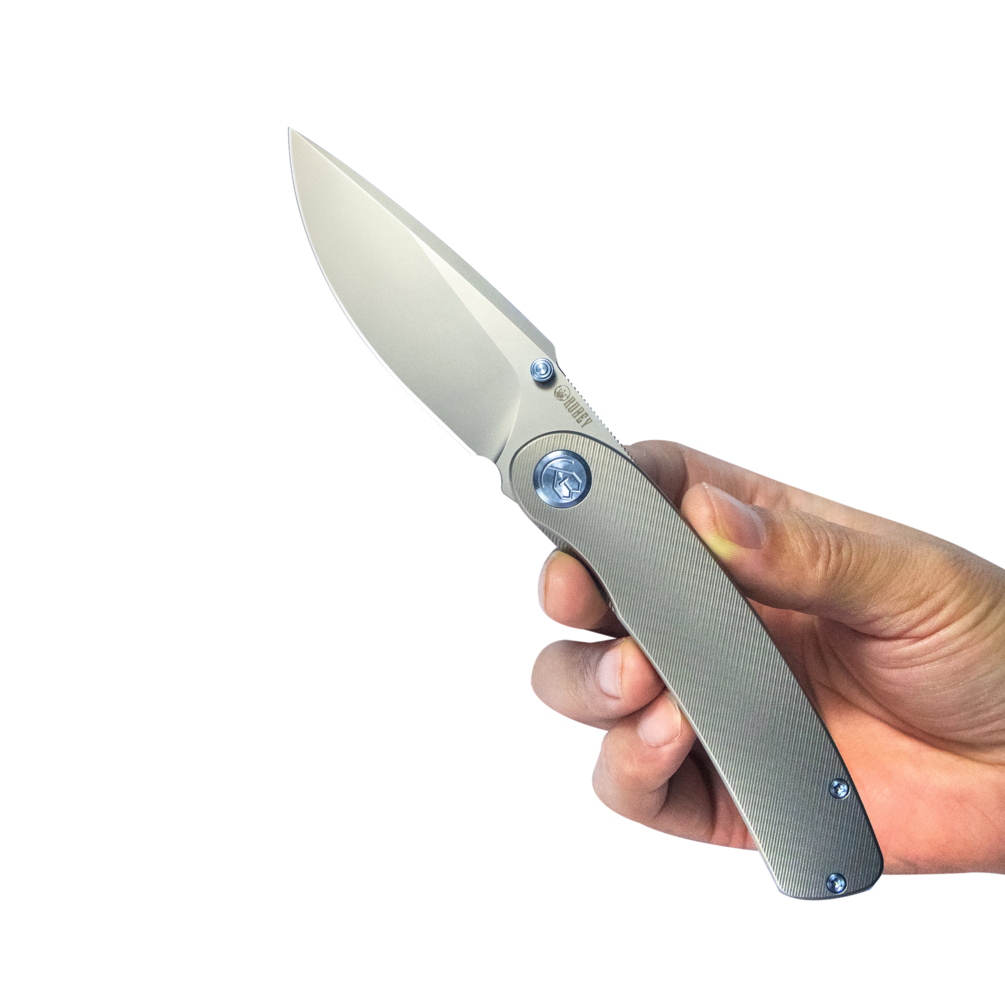 Kubey Momentum Gentlemans Pocket Knife Grey Titanium Handle 3.43" Beadblast M390 KB386A