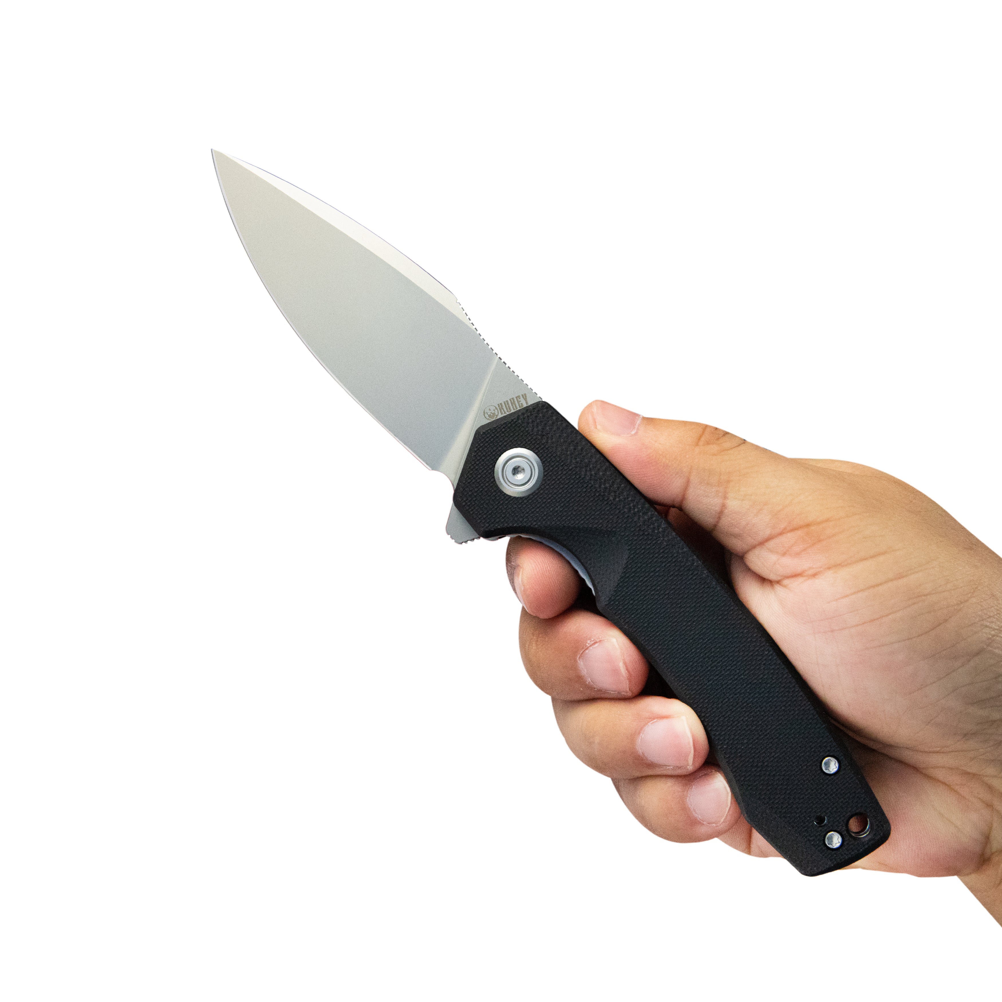 Kubey Calyce Liner Lock Flipper Folding Knife Black G10 Handle 3.27" Bead Blasted AUS-10 KU901K