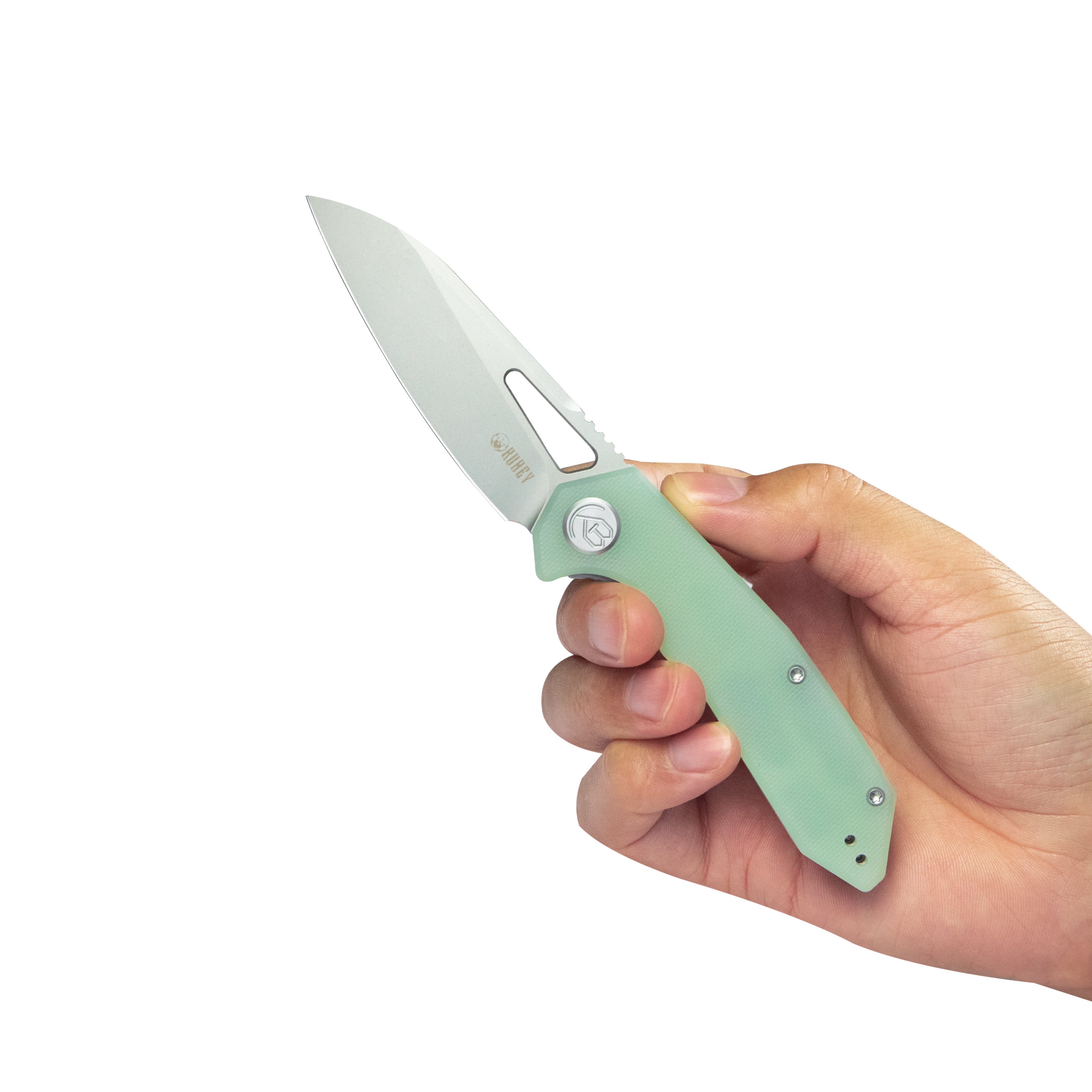 Kubey Vagrant Liner Lock Folding Knife Jade G10 Handle 3.1" Sandblast 14C28N KU291M