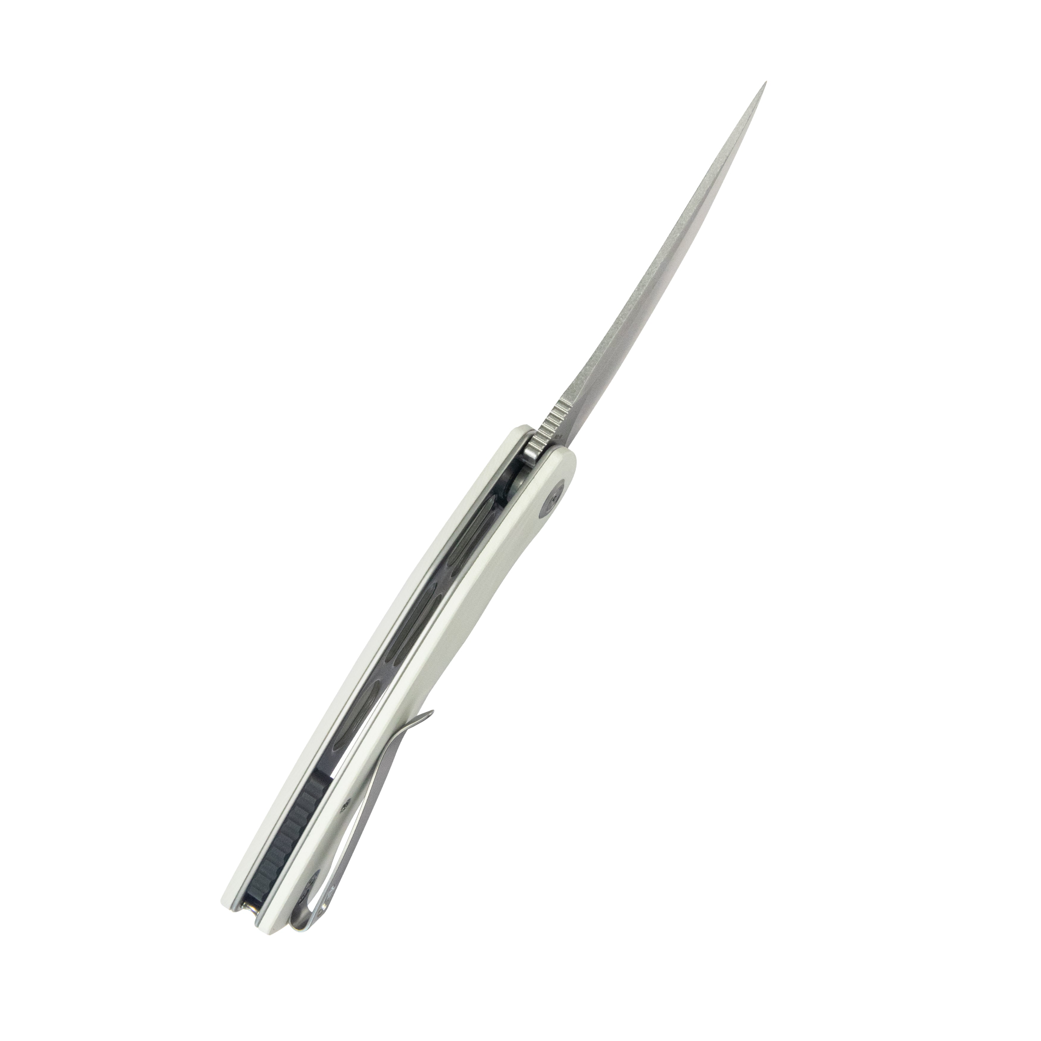 Kubey Scimitar Liner Lock Folding Knife White G10 Handle 3.46" Bead Blast AUS-10 KU173C