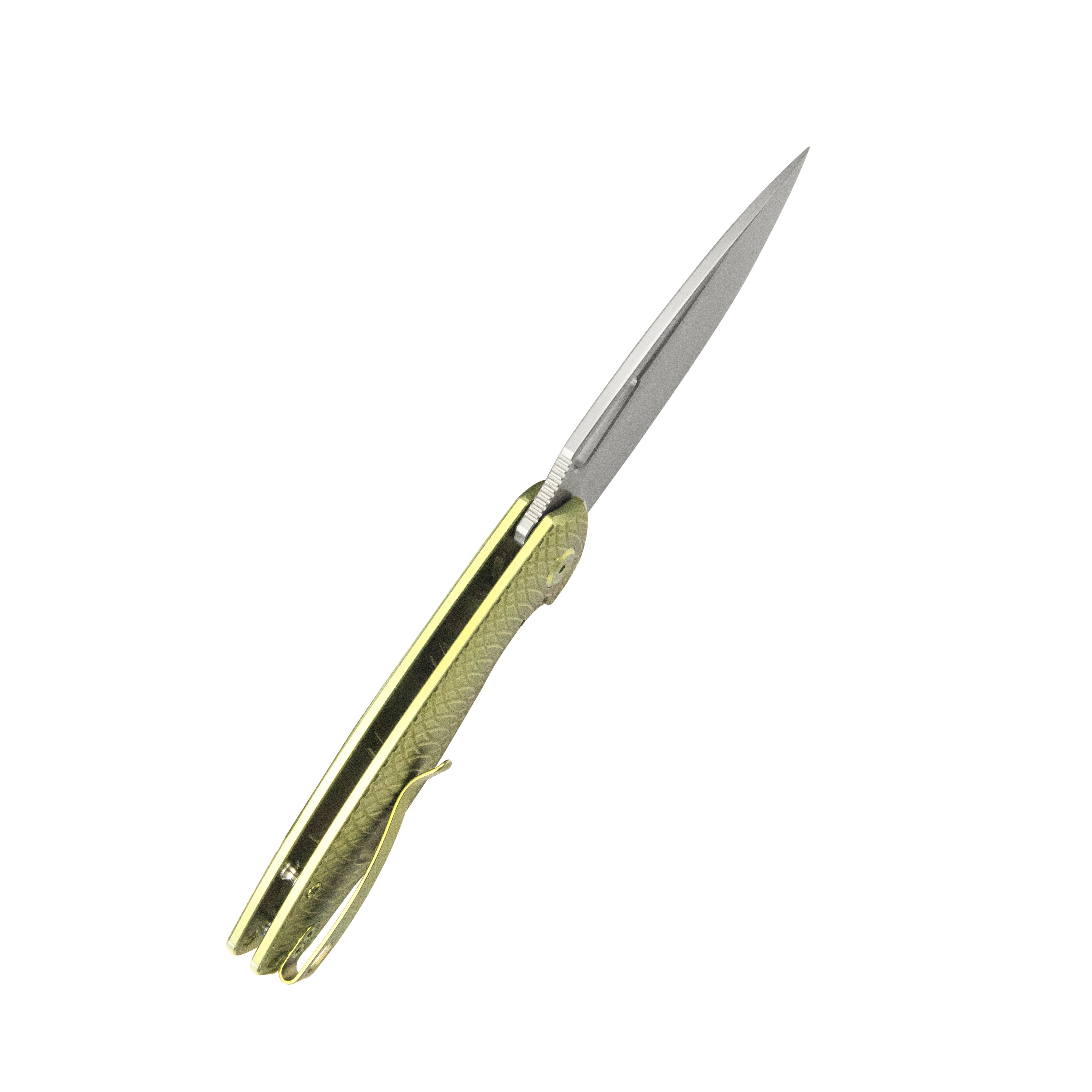 Kubey Tityus Frame Lock Flipper Folding Knife Gold Pattern Titanium Handle 3.39" Beadblast 14C28N KB360G