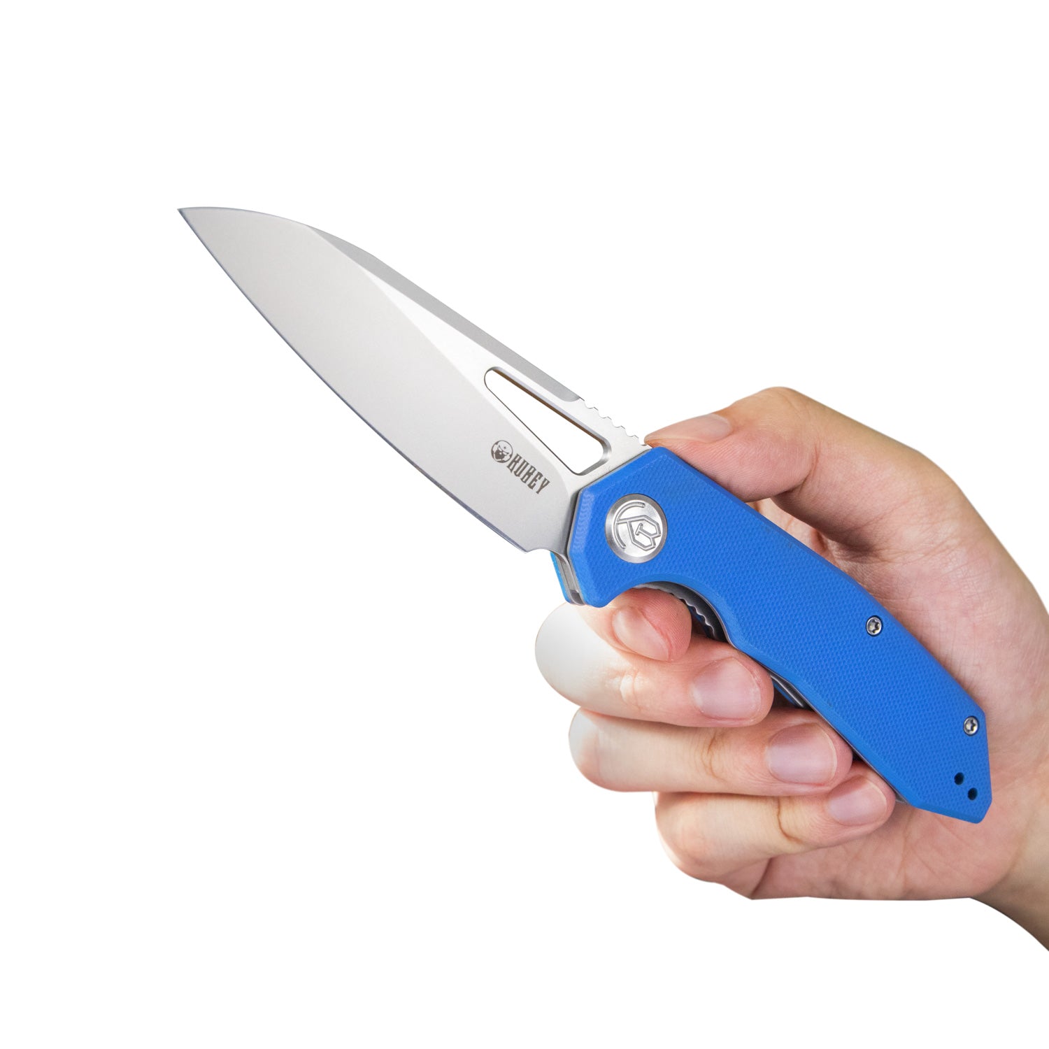 Kubey Vagrant Liner Lock Folding Knife Blue G10 Handle (3.1" Sandblast AUS-10) KU291C