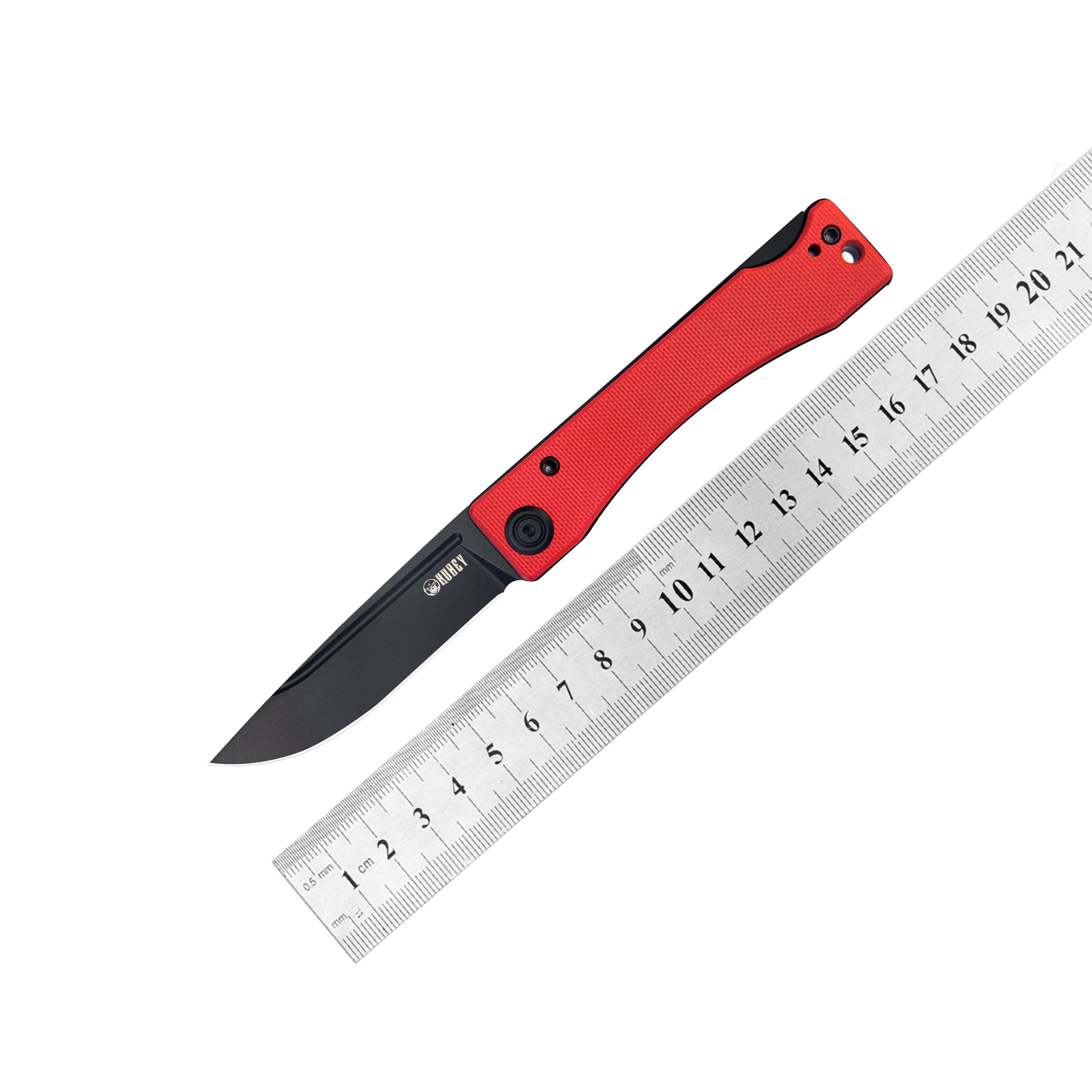 Kubey Akino Lockback-Taschen-Klappmesser, roter G10-Griff, 3,15 Zoll, schwarz getüncht, Sandvik 14C28N, KU2102C