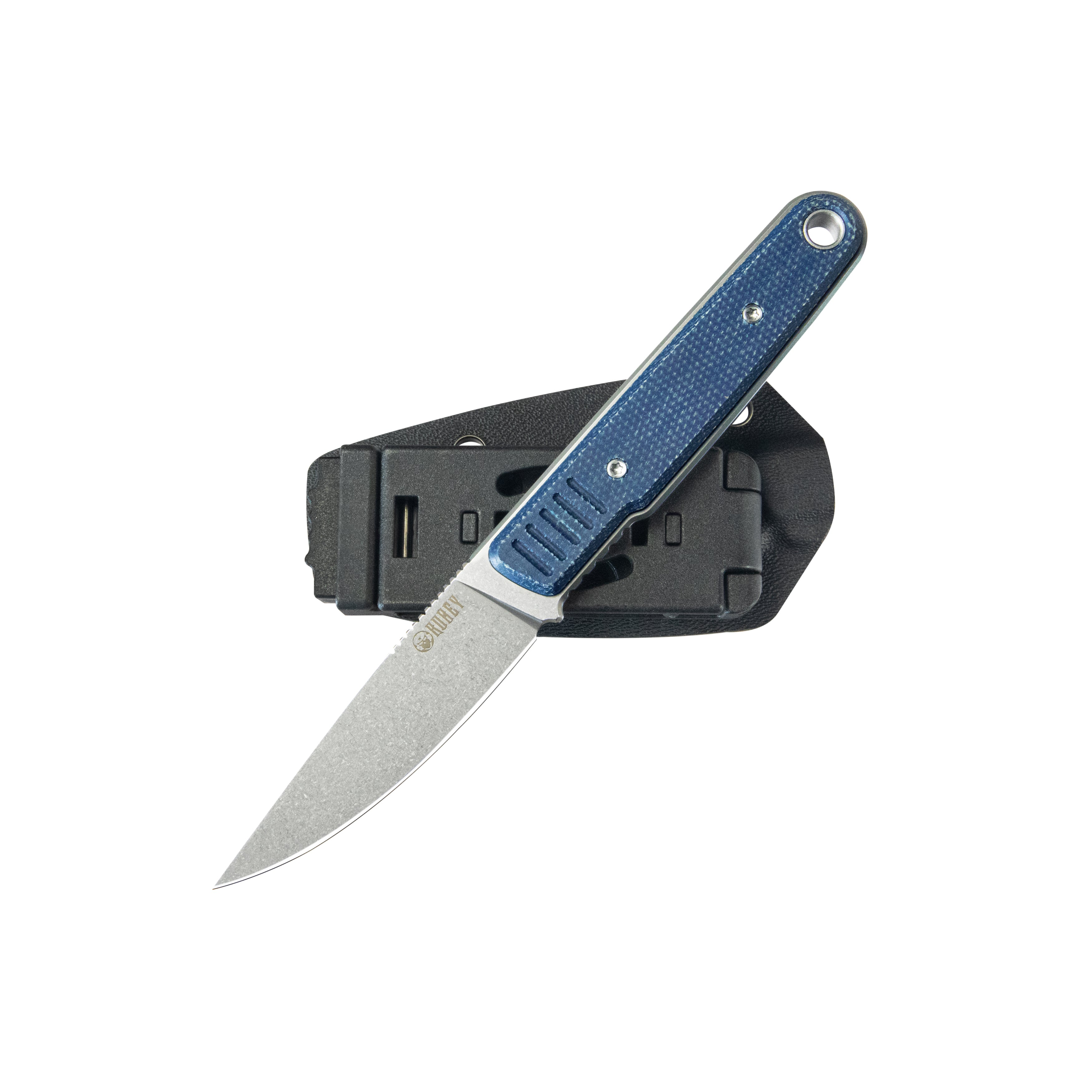 Kubey JL Drop Point Fixie Everyday Carry Fixed Blade Knife Denim Micarta Handle 3.11" Beadblast 14C28N KU356B