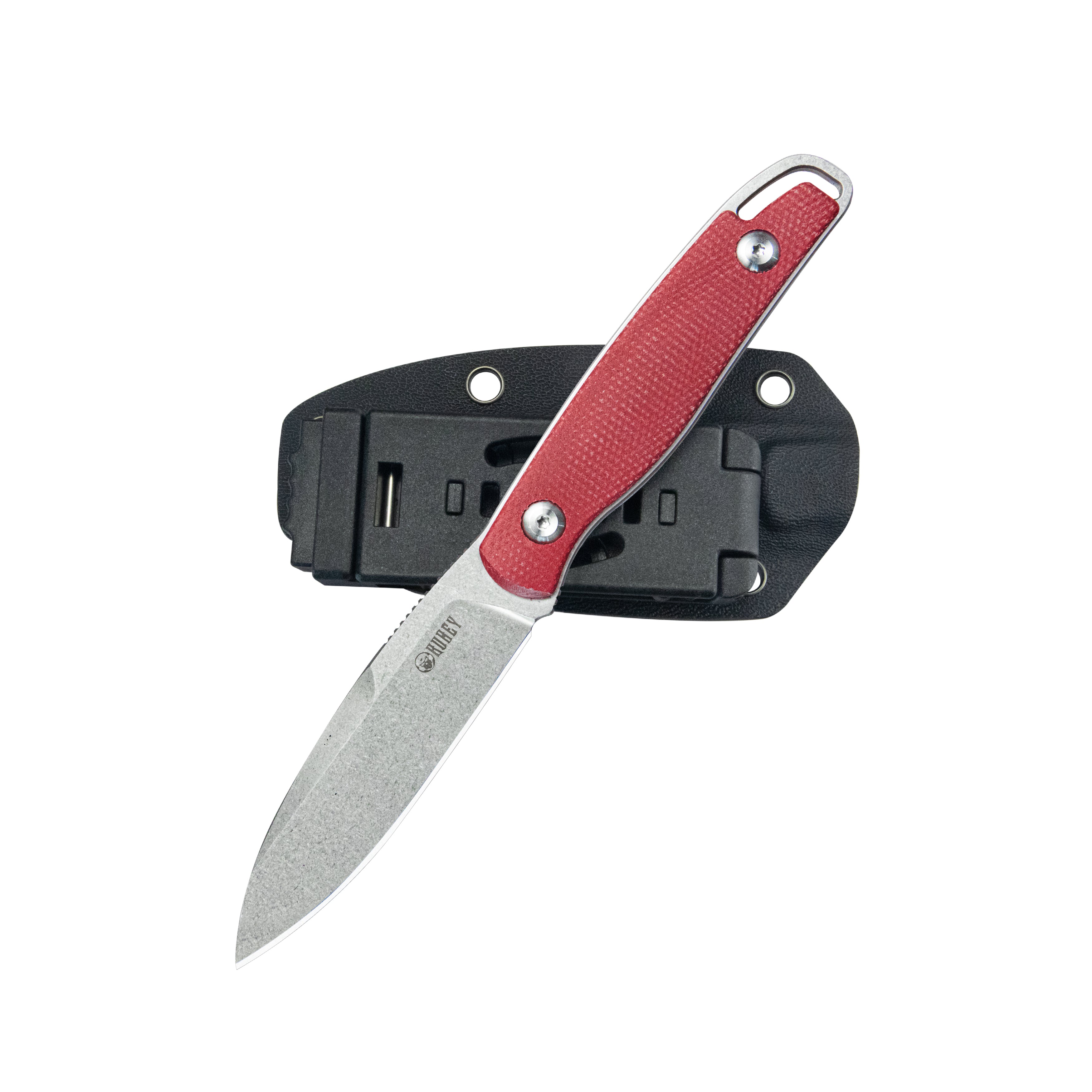 Kubey Dust Devil Outdoor Utility Knife Fixed Blade Knives Red Micarta 3.23'' Beadblast 14C28N KU357B