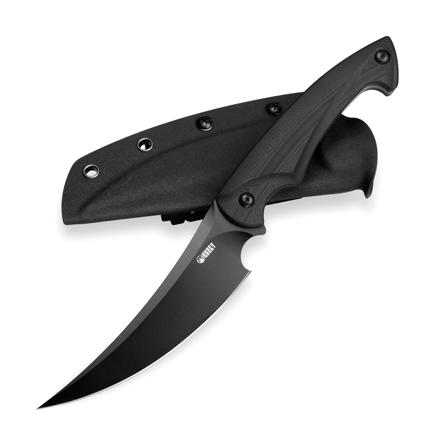 Kubey Scimitar Fixed Blade Hunting Knife G10 Handle 5.43" Black PVD Coating D2 KU231B